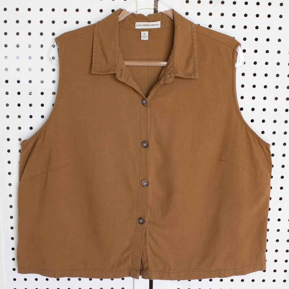 Alexander Jordan Womens SIZE XL Linen Blend Sleeveless Button Up Shirt Top